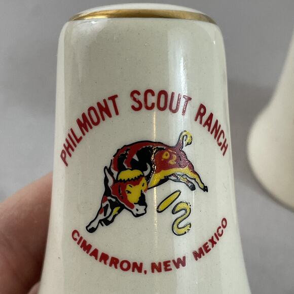 Philmont Scout Ranch Salt & Pepper Shaker Set Vtg 1960s 1970s Cimarron NM Bull - Picture 3 of 8